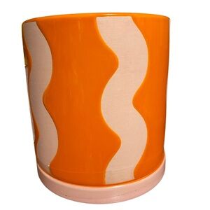 Room Essentials Orange and Cream Retro Planter 6” NWT